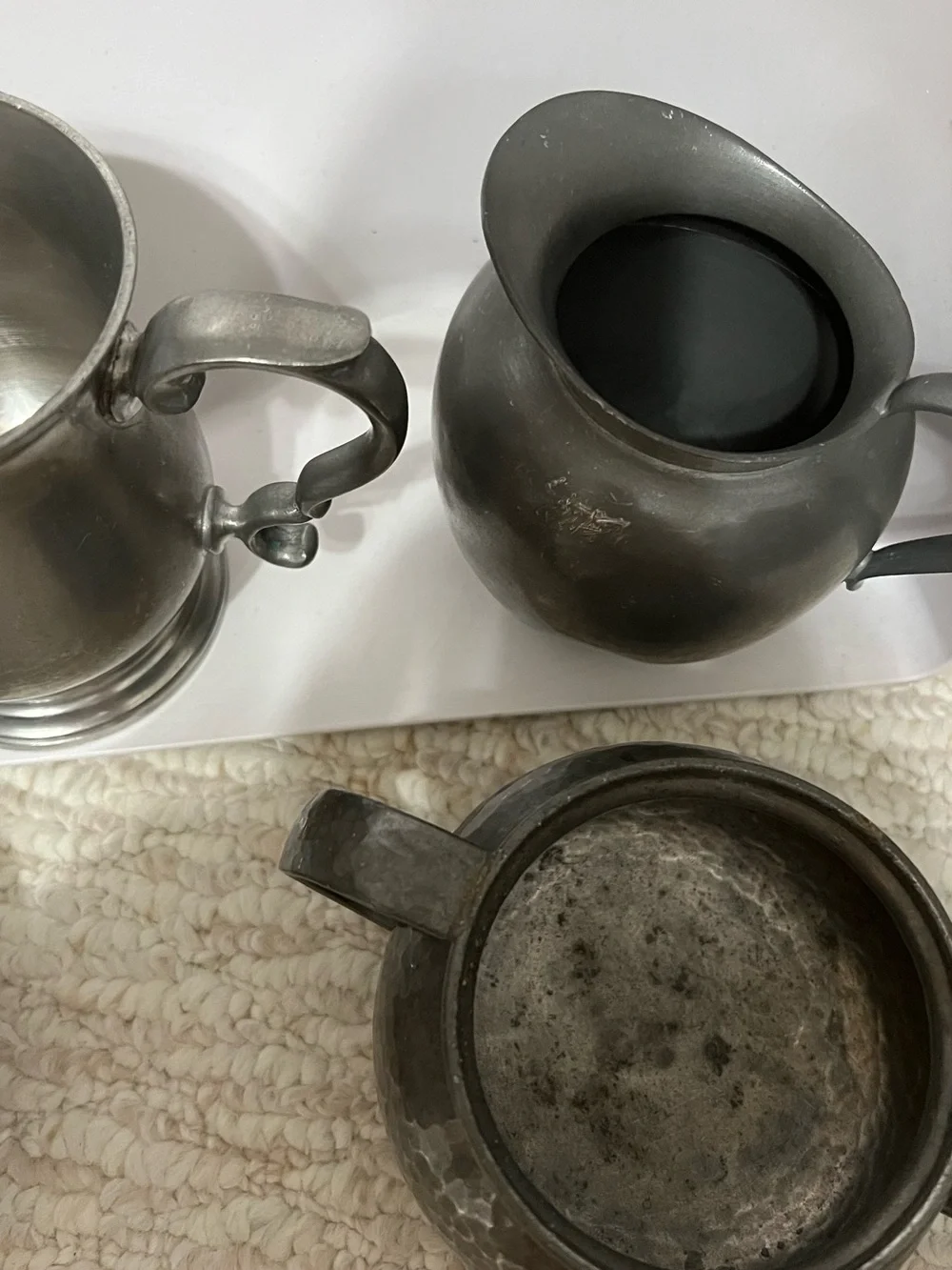 Classic 5 piece Pewter Mug and Creamer Set - Silver Toned